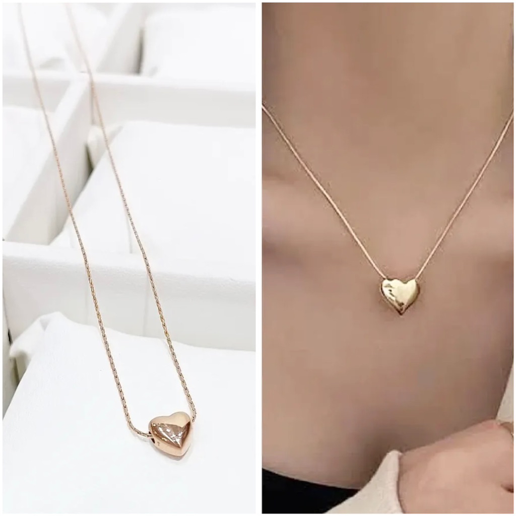 Kalung titanium rantai halus tipis liontin love polos rosegold
