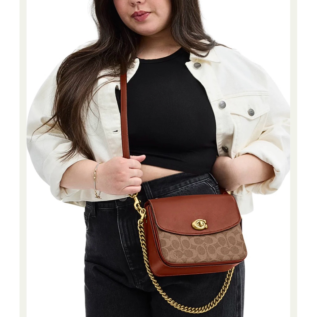 Tas Coach Cassie Crossbody Bag 19 In Signature Canvas Tan Caramel AUTHENTIC