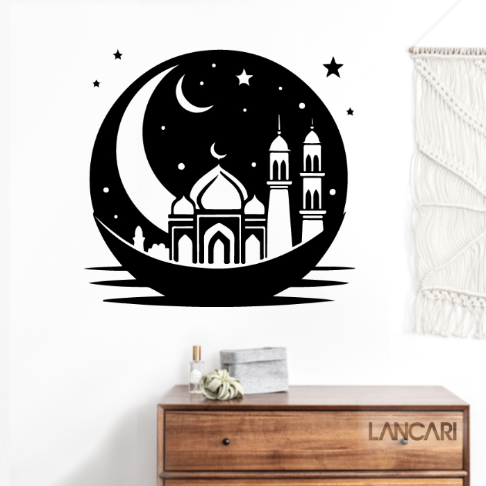 Stiker Cutting Decal Wall & Window – Masjid Bulan Bintang Ramadhan sticker dekorasi kaca dinding