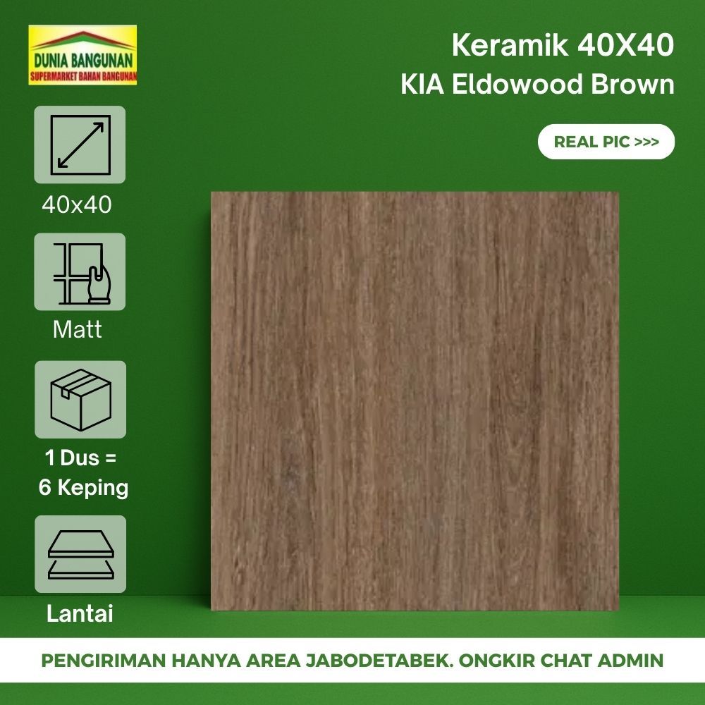 Keramik Lantai Motif Urat Kayu 40X40 KIA Eldwood Brown Keramik Lantai Matt/Keset