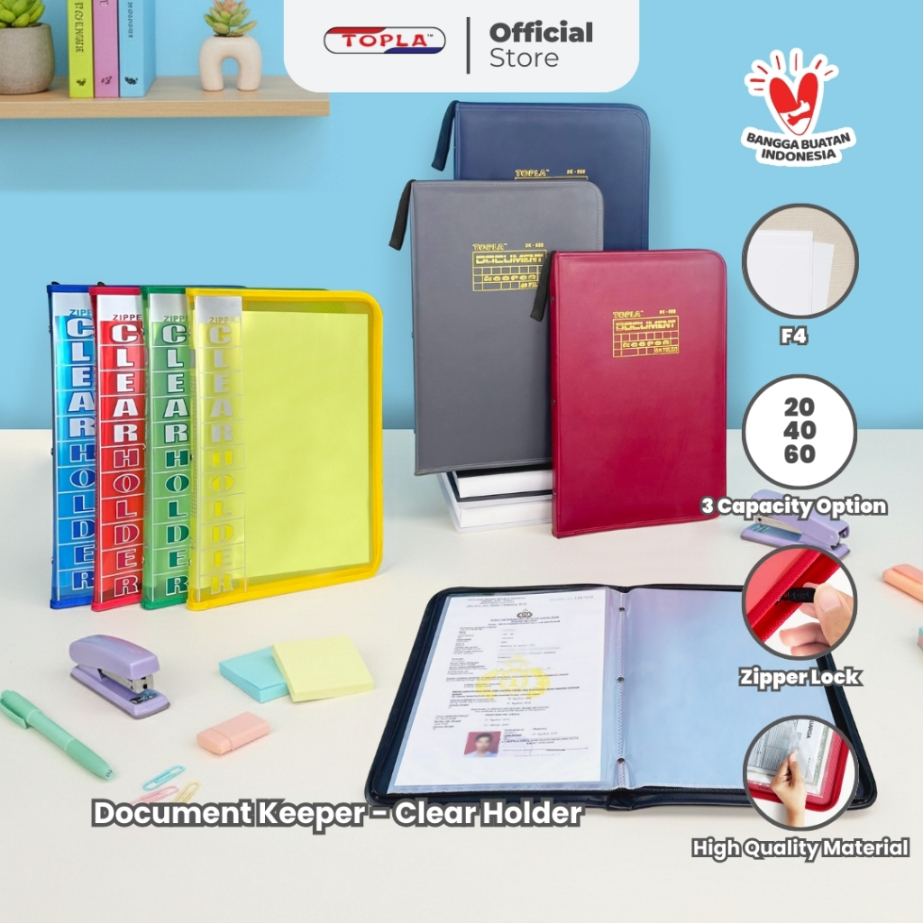 TOPLA Clear Holder 555 Dokumen Keeper resleting map ijazah rapor ukuran F4 isi 10/20/40/60 File