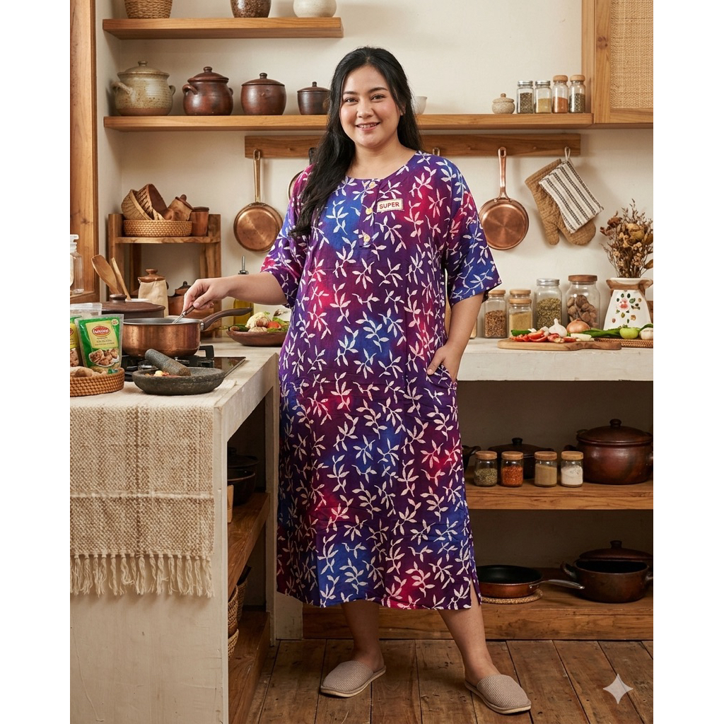 Daster Kencana Ungu 5L Batik Cap Super Jumbo Label Hitam Daster Kencana Ungu Super Jumbo 5L LD 150cm