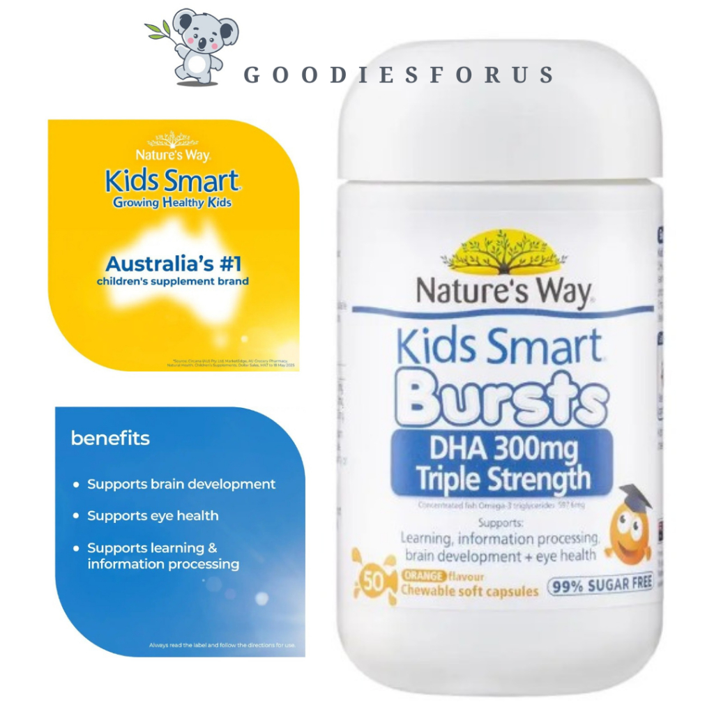 Nature's Way KIDS SMART DHA 300mg  TRIPLE STRENGTH isi 50 Soft Capsules/Kesehatan Mata dan Otak Anak