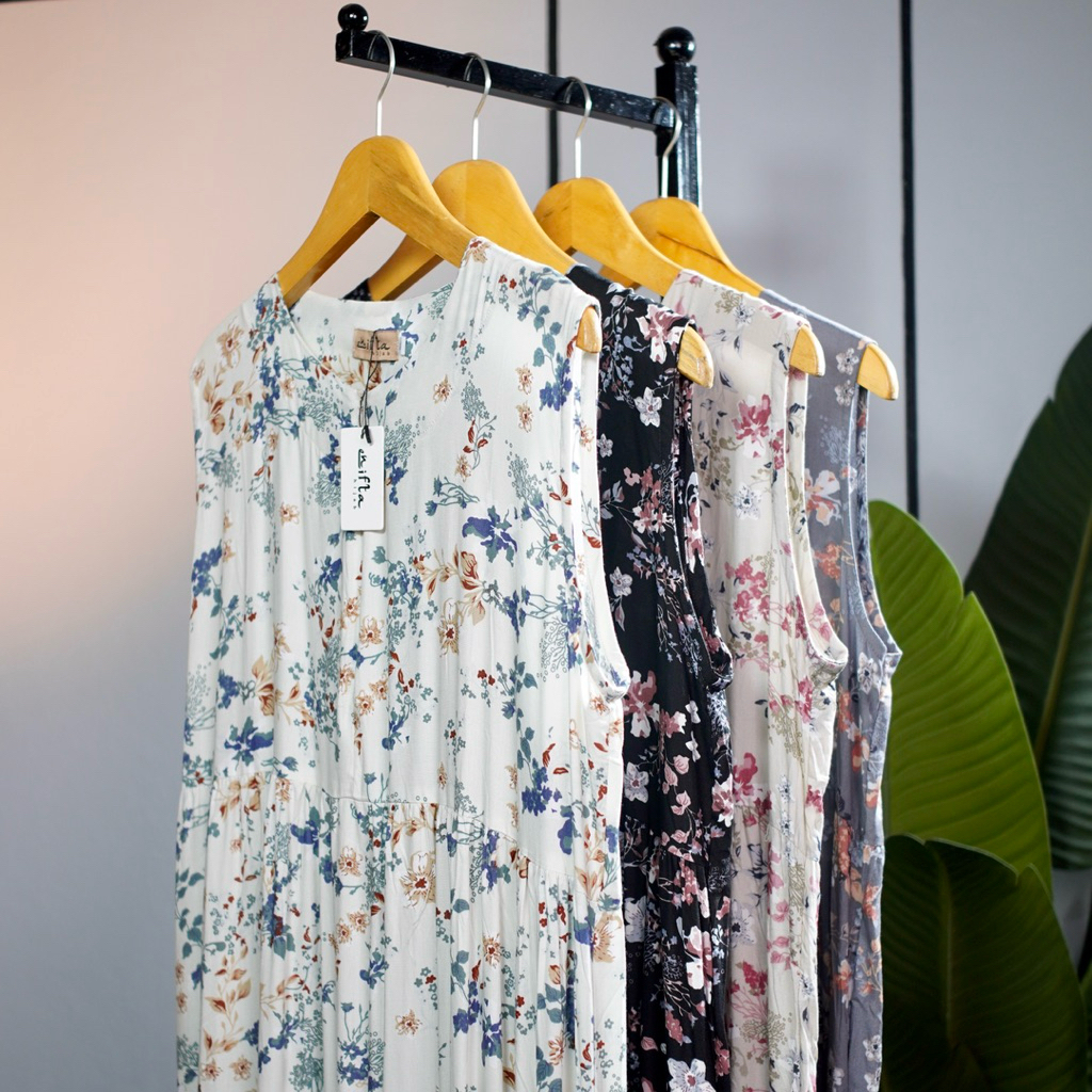 INNER DRESS SUSUN MOTIF BAHAN RAYON PREMIUM ENIFTA Dress Floral Bunga-Bunga Wanita Busui Tanpa Lenga