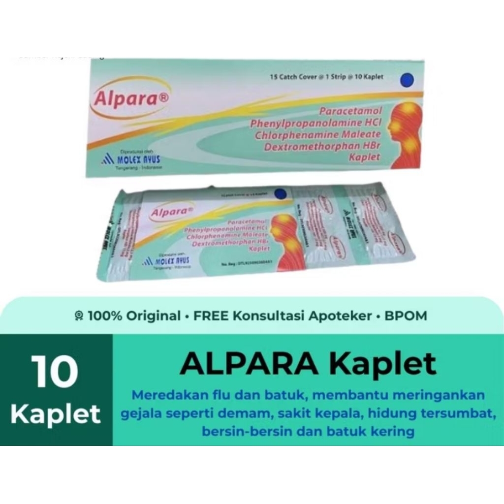 Alpara Kaplet Obat Batuk demam dan Flu, 1 Strip Isi 10 Kaplet