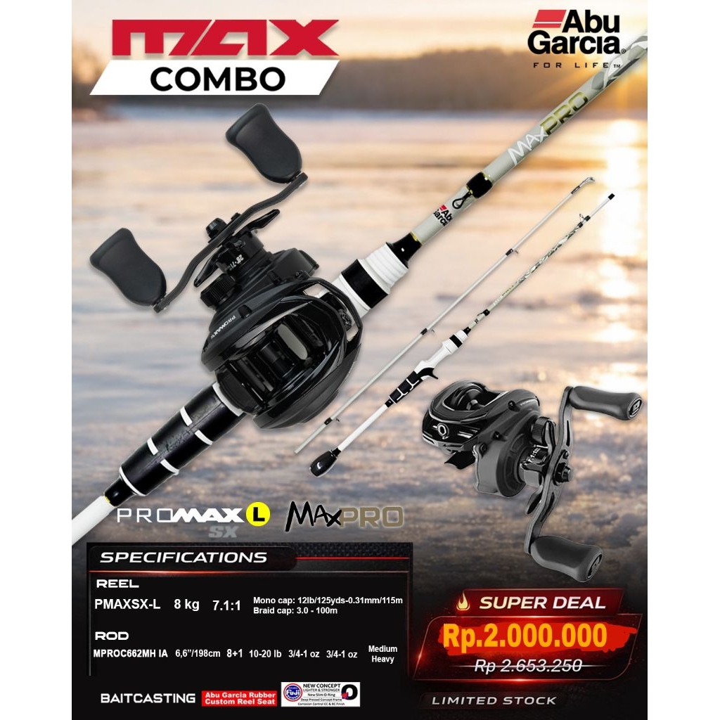 PAKET COMBO BC JORAN BAIT CASTING ABU GARCIA MAX PRO DAN REEL BC ABU GARCIA PROMAX SX Left handle
