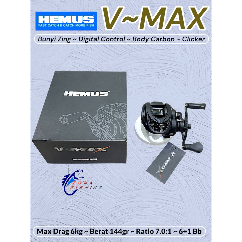 Reel BC HEMUS V-MAX DC Bunyi Zing Body Carbon 7.0:1 Clicker
