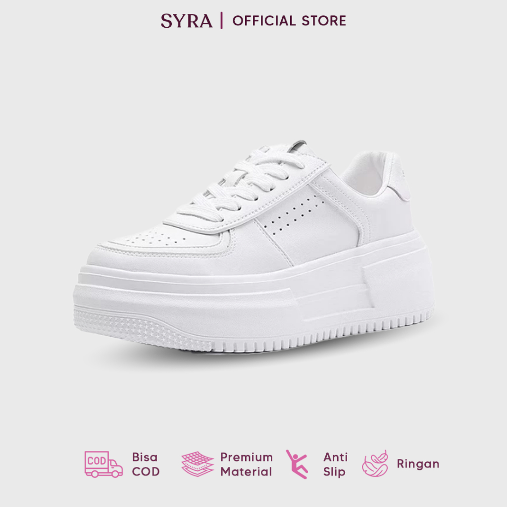 Syra Sepatu Sneaker Wanita Putih Hitam Polos Style Korea Sol Tinggi