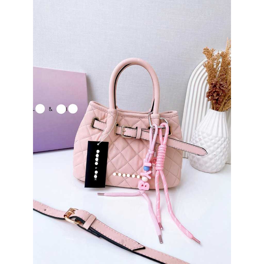 TAS WANITA PREMIUM CK QUILTED TOP HANDLE BAG WITH BELT DETAIL KODE SCK-789 FREE POUCH + GANTUNGAN