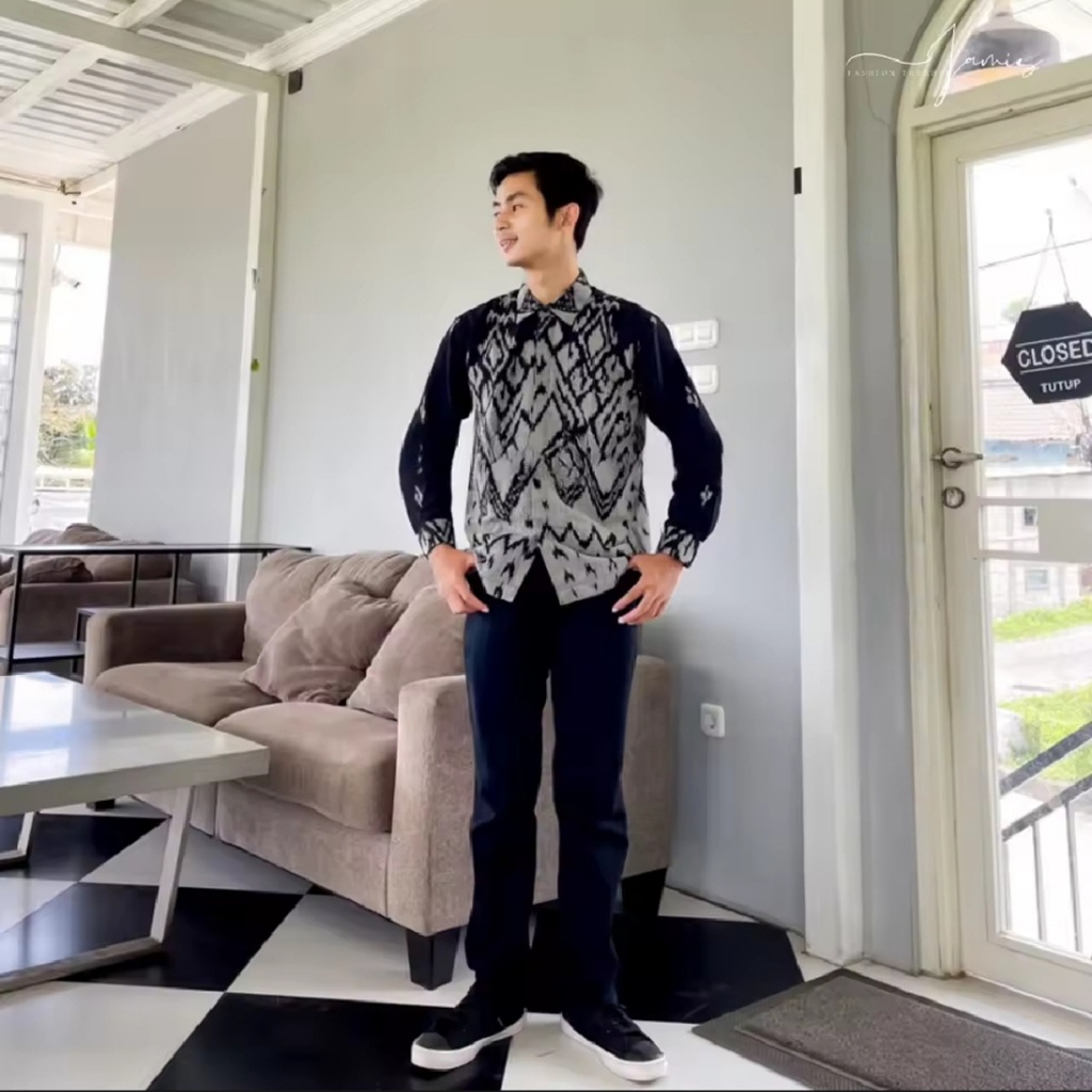 baju tenun ikat pria lengan panjang, baju pria lebaran