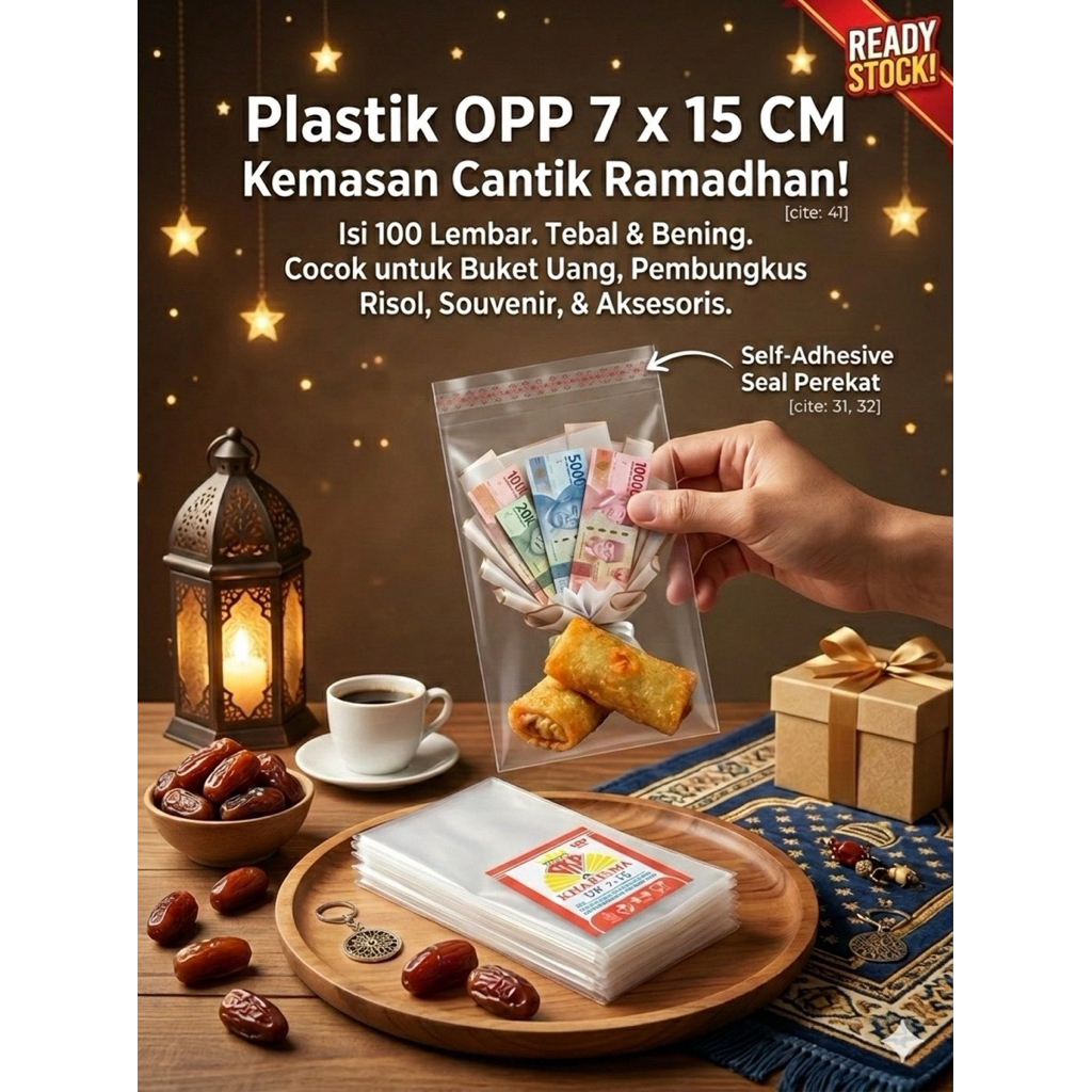 SHE PLASTIK OPP MURAH UK 7 x 15 TEBAL 17MIC BUNGKUS UANG - PLASTIK OPP LEM