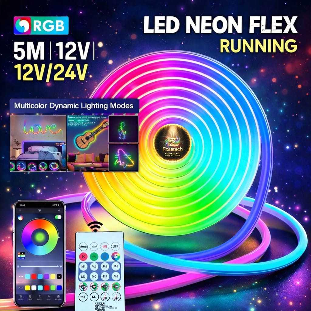 Lampu LED RGB Neon Flex 5 Meter Running Led Komplit USB Remote Sensor Waterproof