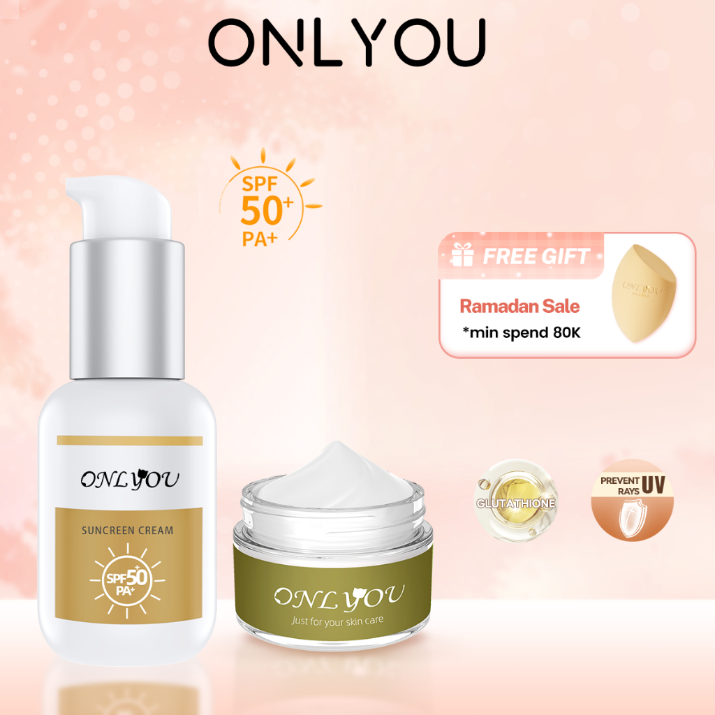 ONLYOU MAKEUP 2PCS PAKET / ONLYOU Whitening moisturizer glowing cream + ONLYOU Menyegarkan Sunscreen