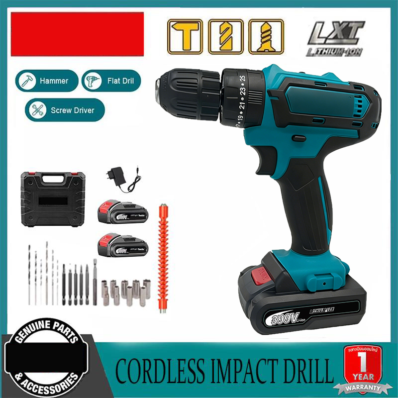 Mesin bor 2baterai cas 10mm bor listrik murah bor tangan baterai besi tembok Beton kayu - Cordless D