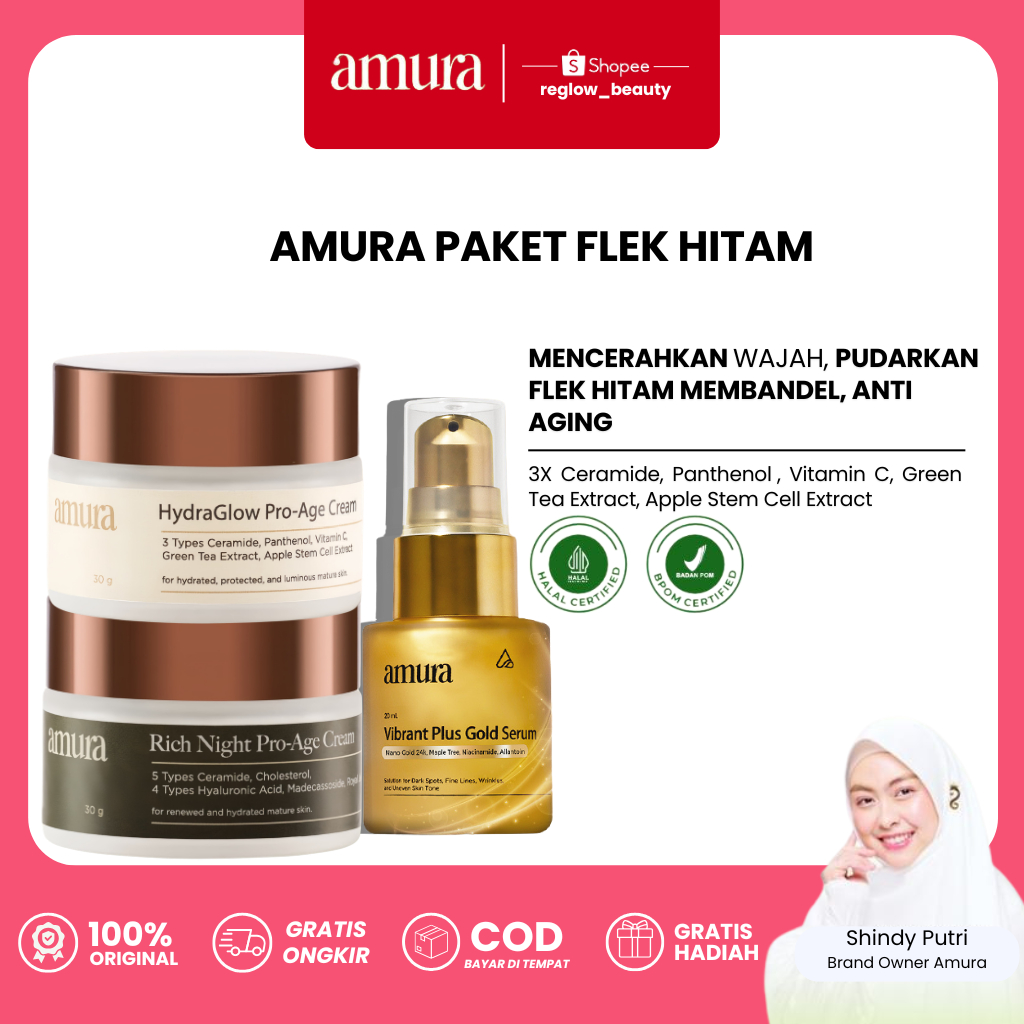 [PROMO SHOPEE] AMURA Paket Lawan Flek Hitam - Pro-Age Day Cream Night Cream dan Gold Serum Original