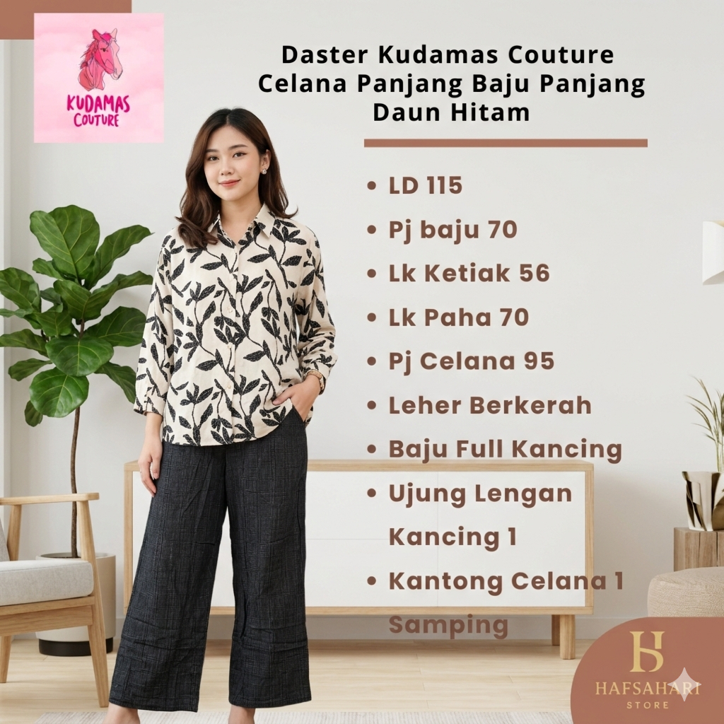 Daster Kuda Mas Couture Setelan Piyama Panjang Lengan Panjang Full Kancing Busui LD 115