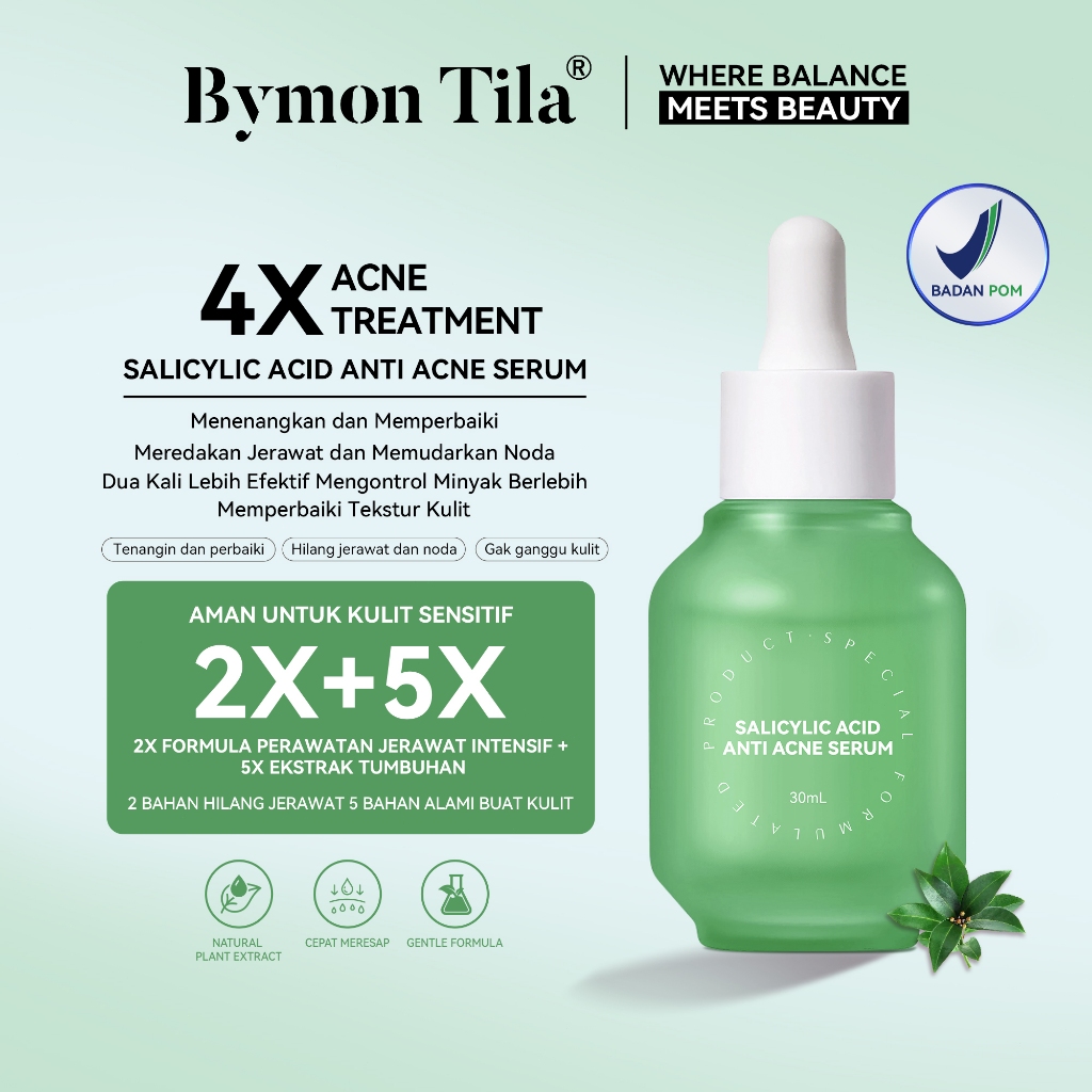 Bymon TILA Serum Anti Acne Salicylic Acid-30ml, Panthenol Ekstrak Tumbuhan Mengurangi Jerawat BPOM
