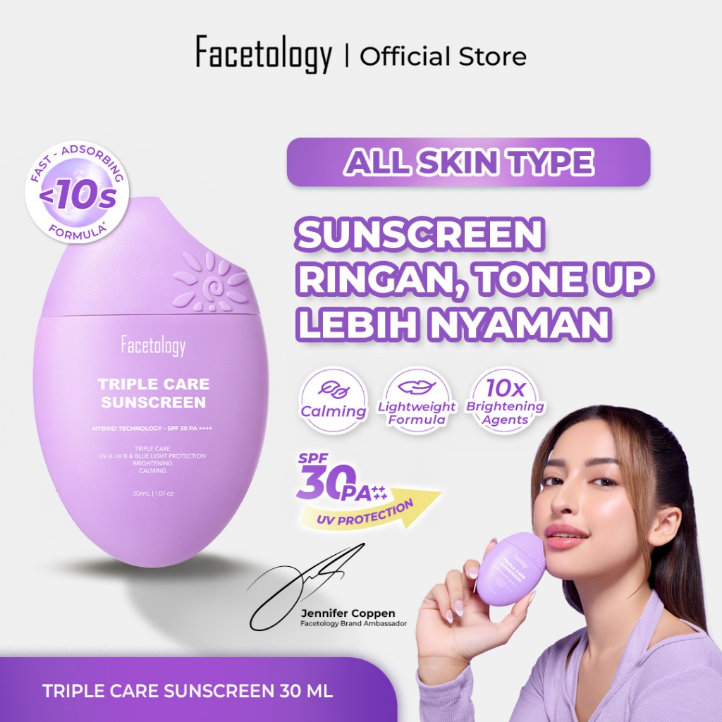 [Exclusive] Facetology Triple Care Sunscreen SPF 30 PA++++ 30ML - Tabir Surya Ringan Bantu Proteksi 