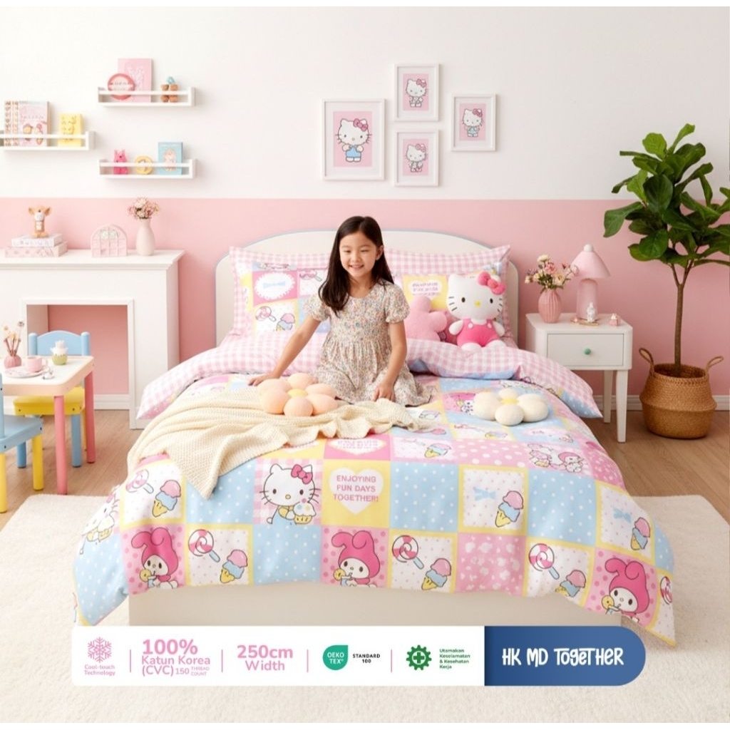 Sprei STAR motif Sanrio Melody Hello kitty ANTI GESER
