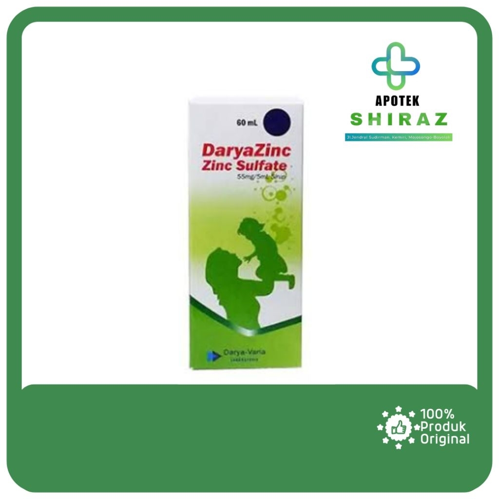 Syrup Daryazinc 60ml - Rehidrasi Anak, Zinc Sulfate, Dosis Harian