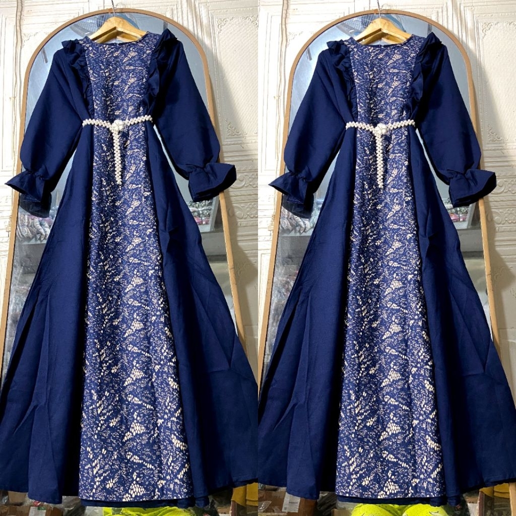 EXTU gamis NAVY kombinasi brukat