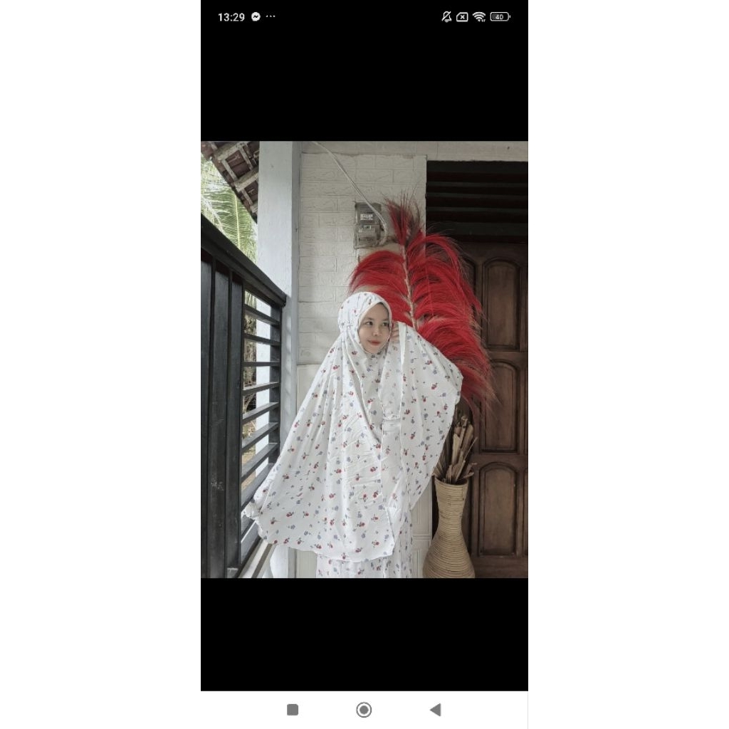 Mukena Traveling Mini Pouch 2IN1 Katun Motif Free Tas dan Sajadah