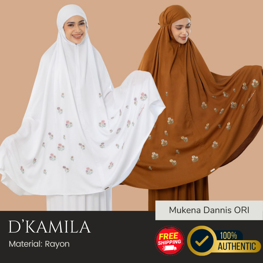 [MUKENAH DANNIS] Mukena Dewasa Rayon Putih Coklat D Kamila Terbaru