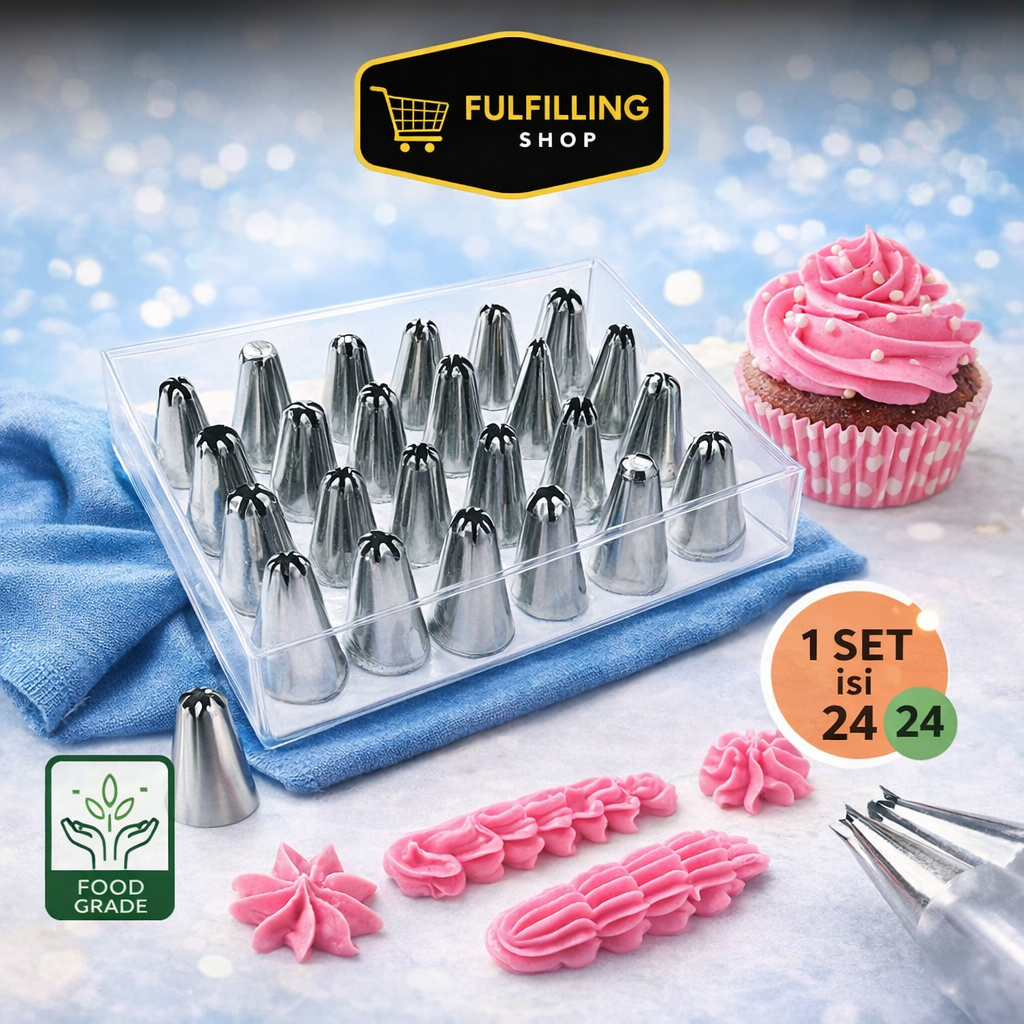 Spuit Kue Set 24 pcs/ Cetak Kue Semprit Tar Nikel Mika