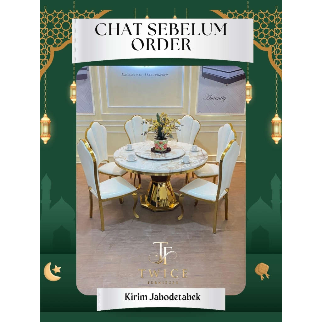 Meja Makan Bulat Marmer Putar