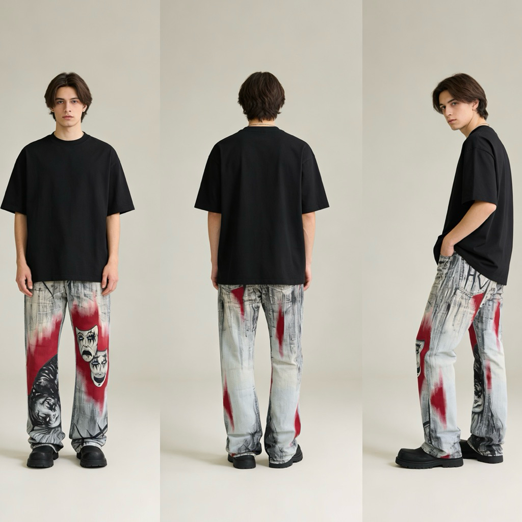 Reworked Custom Hand Painted Jeans "JOKER" (31x32)