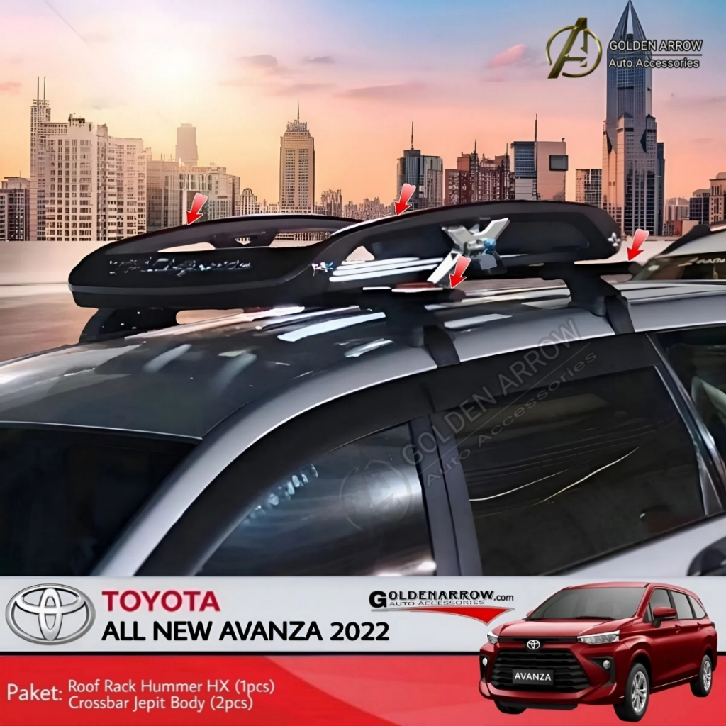 PAKET All New Avanza 2022-up Roof Rack Hummer HX + Crossbar Jepit Body Rak Bagasi Atas Mobil