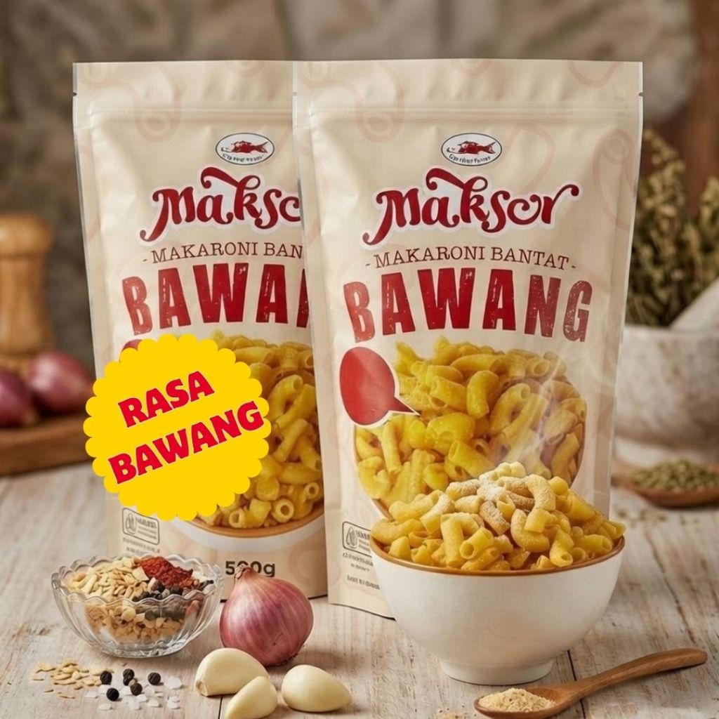 [PAKET BUNDLING] 2 Makaroni Maksor Rasa Bawang 500 Gram - Enak, Gurih, Bawangnya Juara, Bikin Nagih