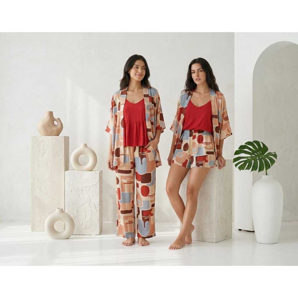 Chelz X olla Ramlan Fashion 4IN1 Piyama Wanita / Baju Tidur Wanita Rayon Premium