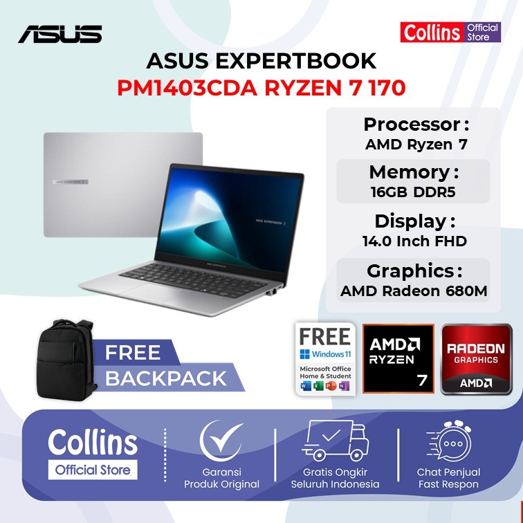 ASUS ExpertBook P1 (PM1403) PM1403CDA-S67151WS AMD Ryzen 7 170/16GB/512GB Windows 11 Home+OHS 14.0 F