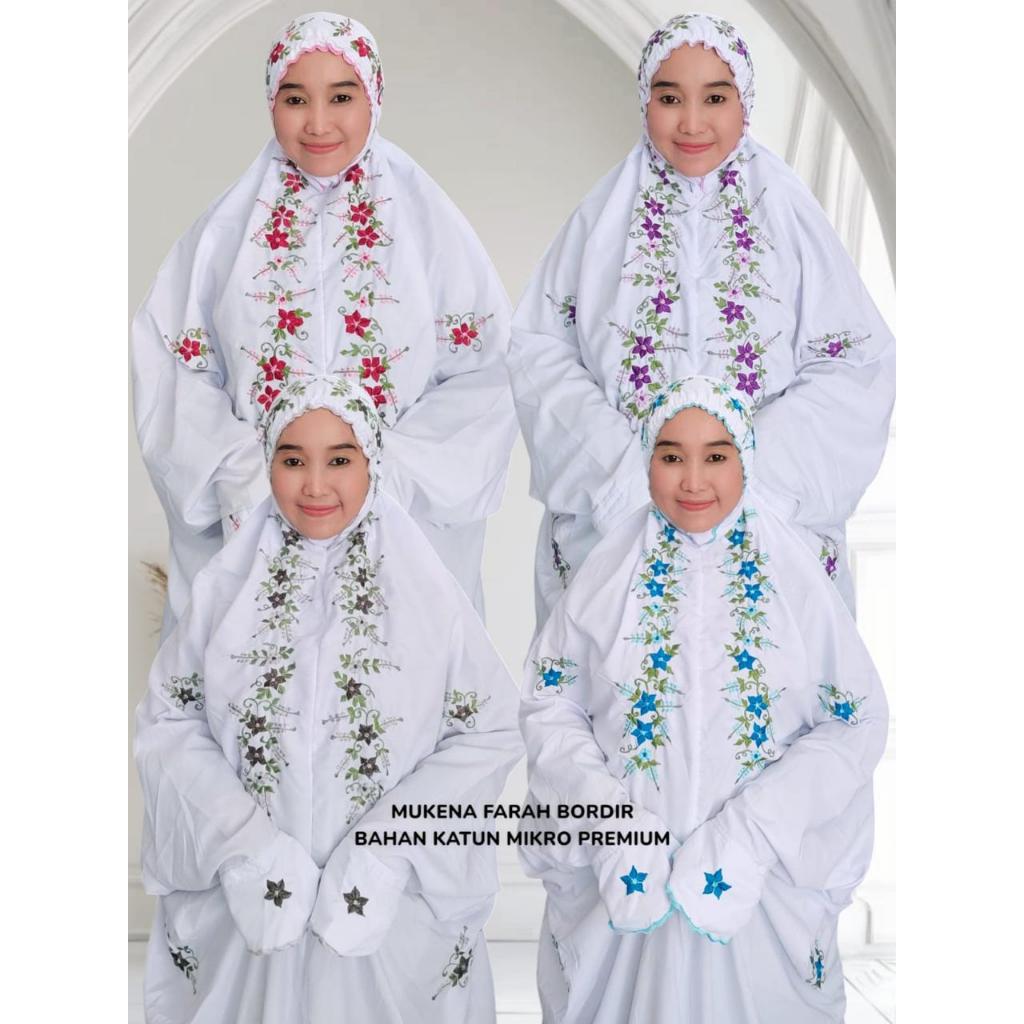 (COD) Mukena Farah Terusan Katun Mikro Premium Bordir Bunga/Mukena Lajuran Dewasa Jumbo Murah Cantik