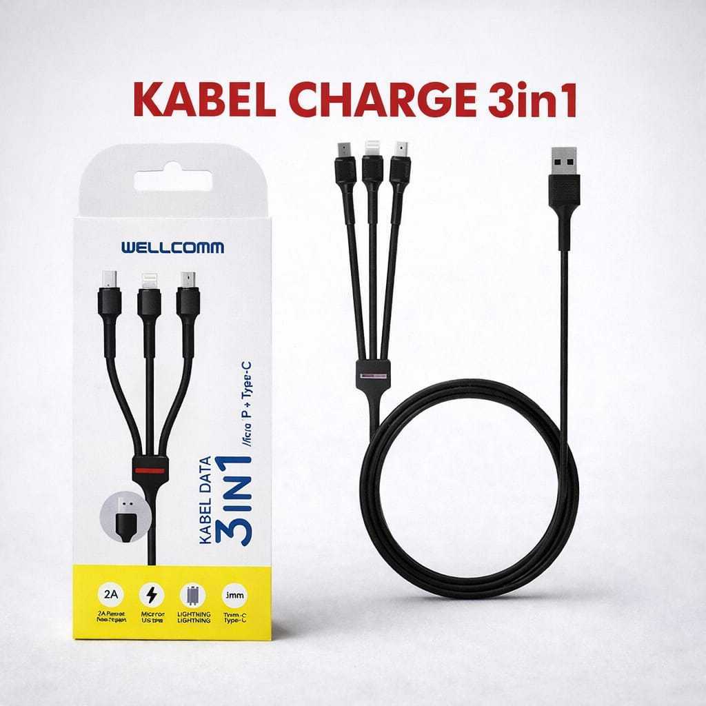 Kabel 2A 3 in 1 Micro - Type C - Lightning 150cm Original Wellcomm