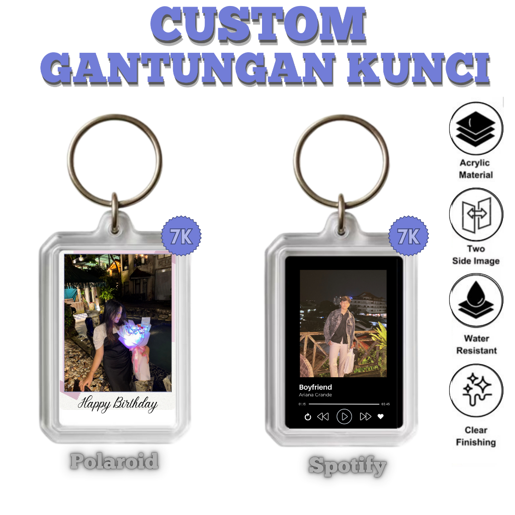 Gantungan Kunci Cutom | Foto Polaroid Custom | Pilihan Tema Lengkap | Free Edit | Kertas Holo