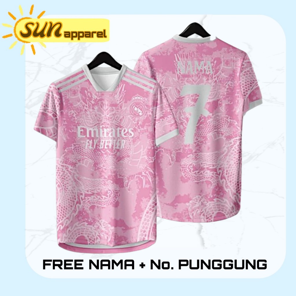 Jersey Real Madrid Dragon Pink Terbaru 2025 Dryfit