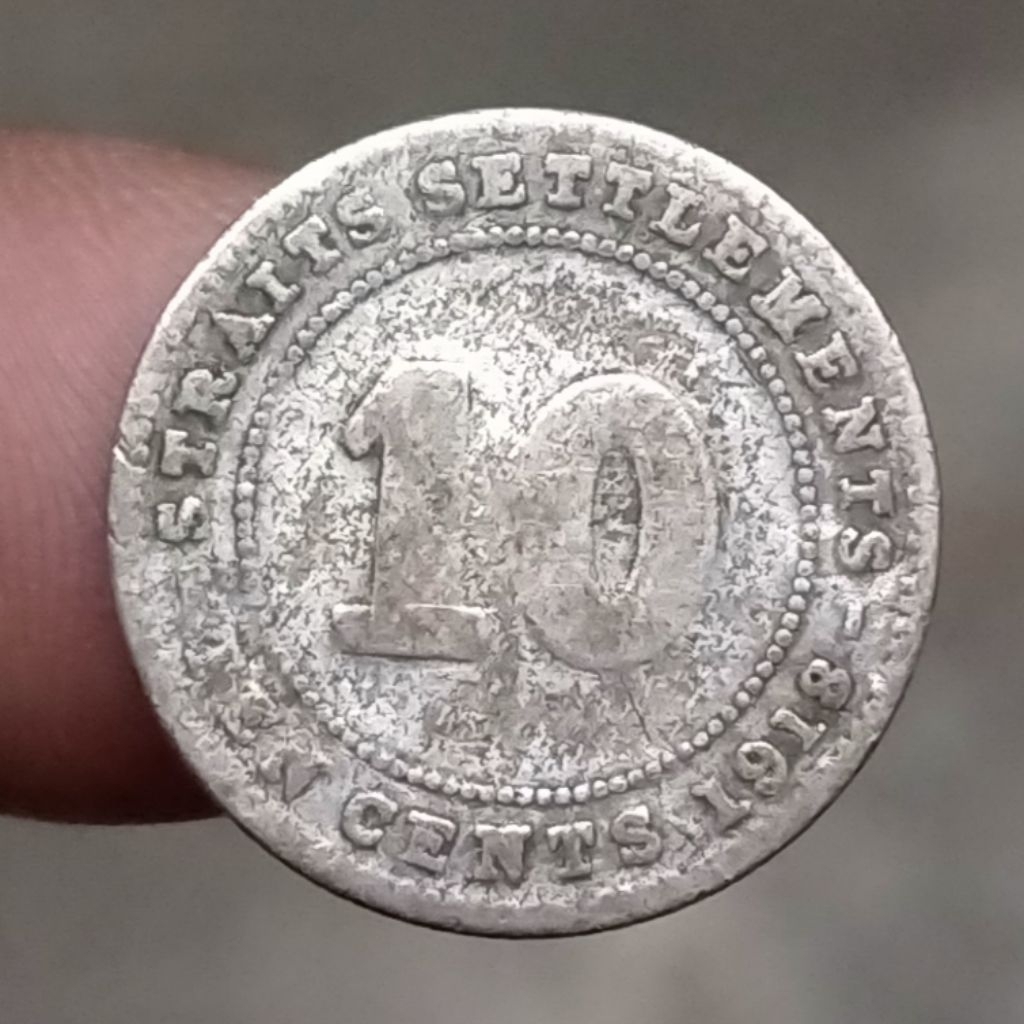 Koin Kuno Perak Billon Straits Settlement 10 Cents 1918 AUS
