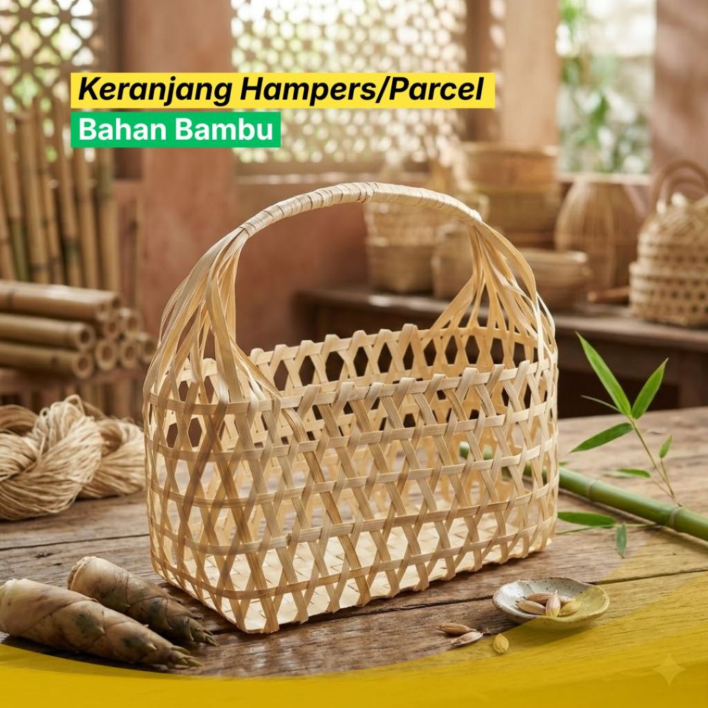 Jogja Wonderful / Tas Buah Anyaman Bambu keranjang rotan tas parcel souvenir ukuran Sedang
