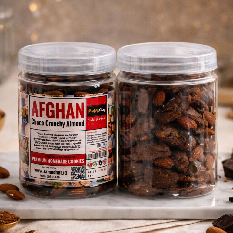 AFGHAN Cookies Crunchy Almond Cokelat Kacang Premium Butter  | Kue Kering Lebaran Spesial | Kemasan Jar 750ml & Hardtop 350gr by RaMaChef