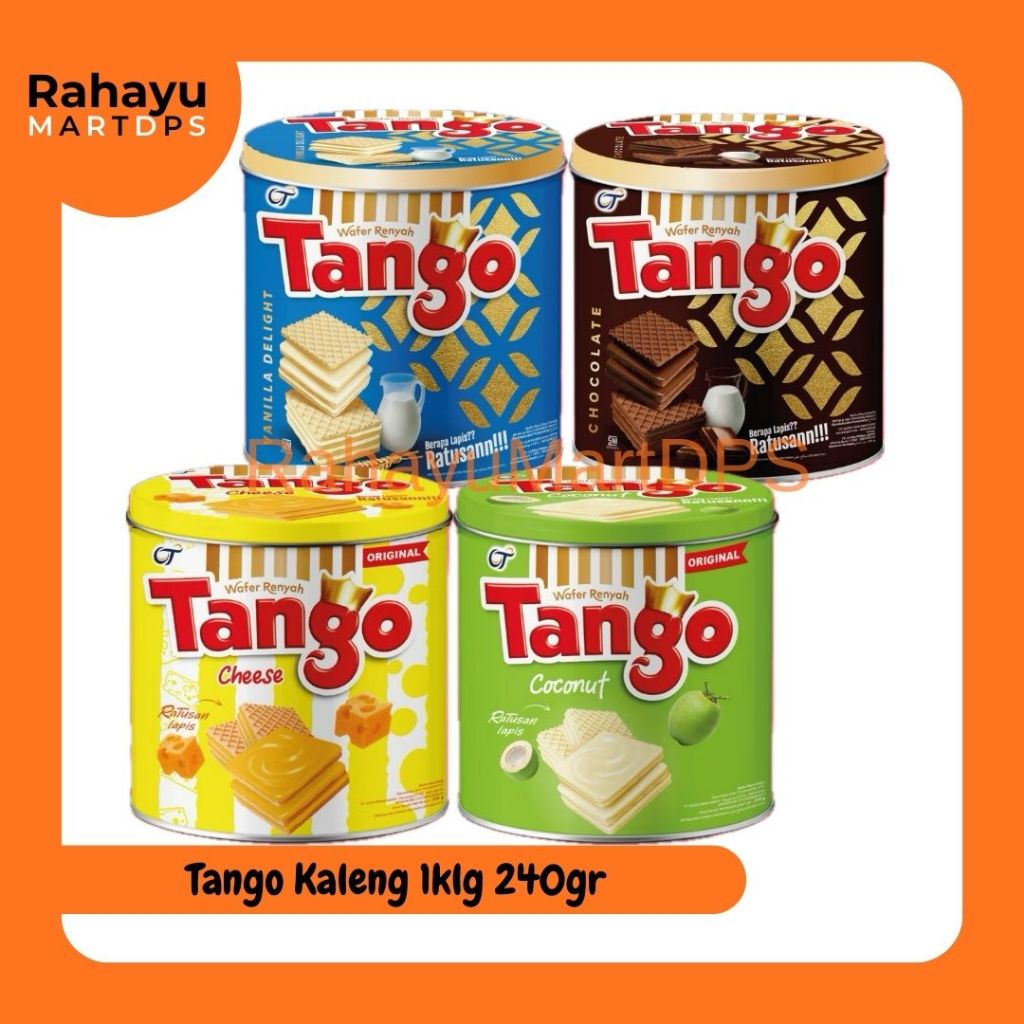 Tango Wafer Kaleng 240gr Cokelat Vanilla Keju Kelapa | Wafer Renyah Krim Tebal Halal