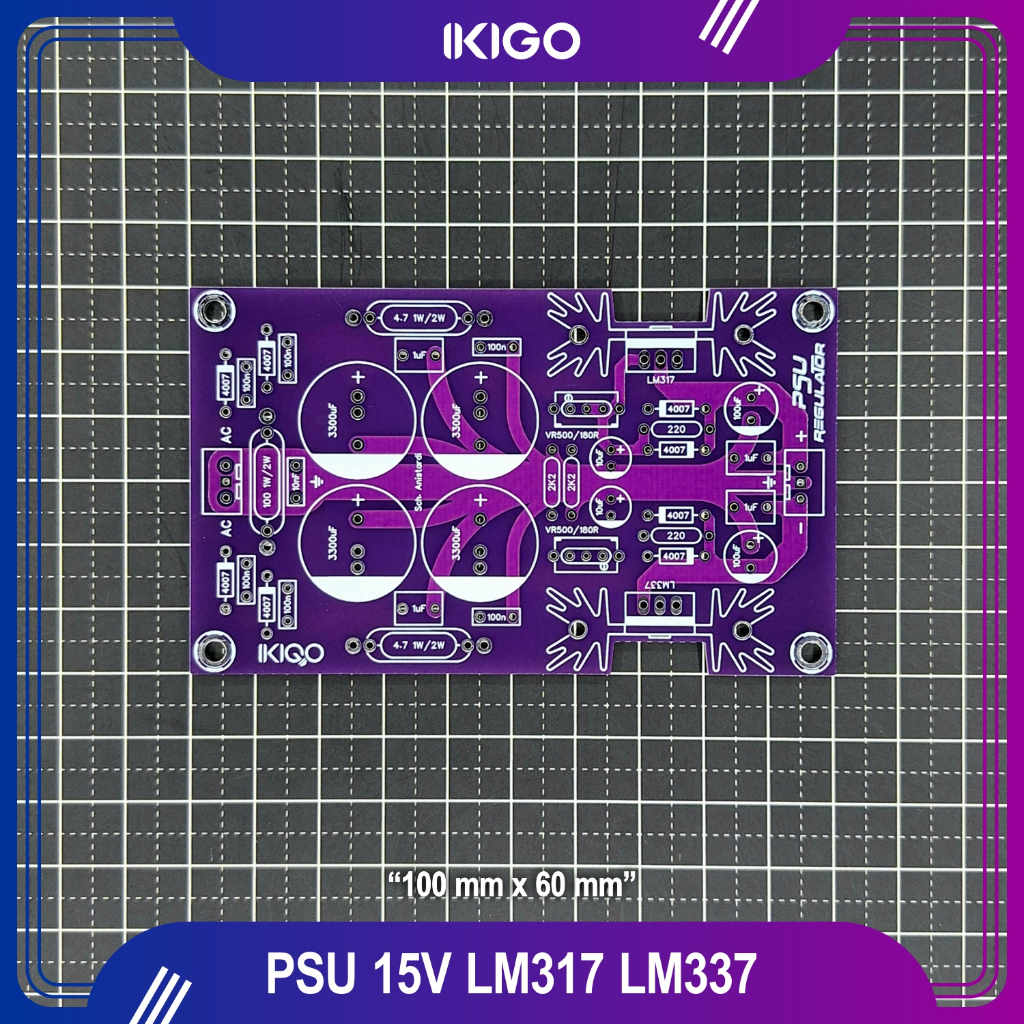PCB PSU Regulator Simetris CT 15V LM317 LM337 Double Layer