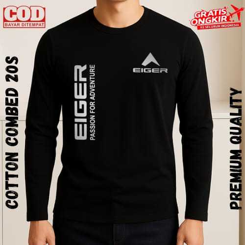 Baju Kaos Lengan Panjang  (PROMO COD) Kaos Distro Lengan Panjang Pria Wanita Eiger kirka Logo Silver