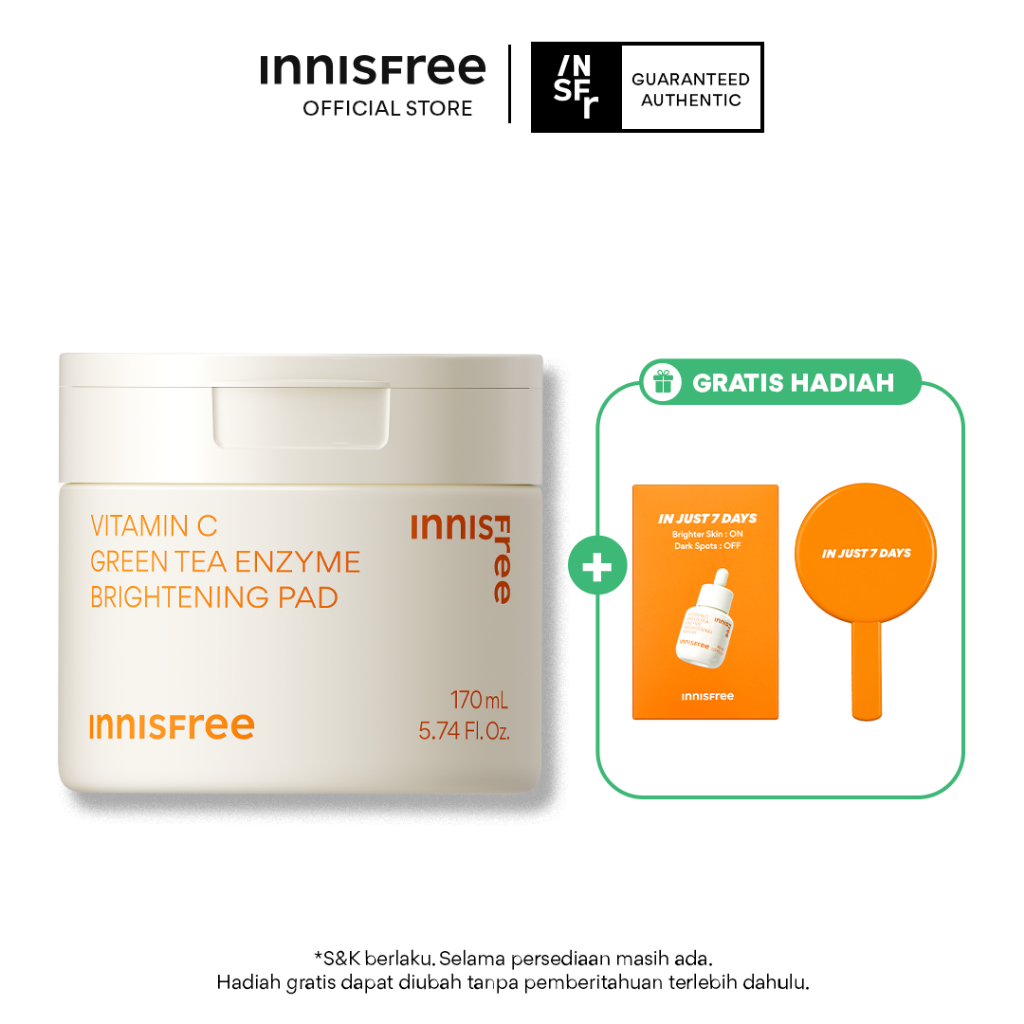 [Special FREE Mirror] Innisfree Vitamin C Green Tea Enzyme Brightening Pad 170ml 60Sheets / Toner Ma