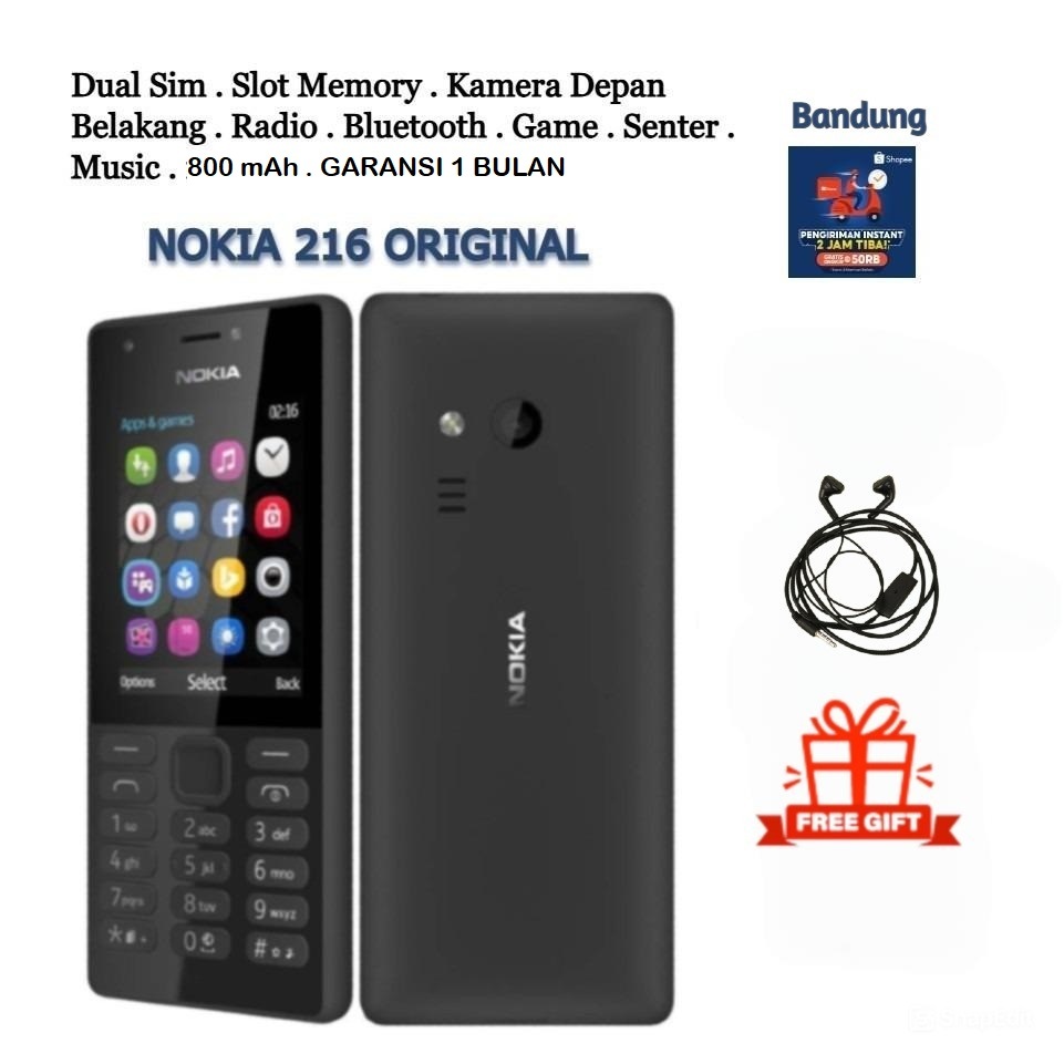 HP NOKIA 216 BARU GARANSI 1 BULAN DUAL SIM KAMERA DEPAN BELAKANG 800 mAh