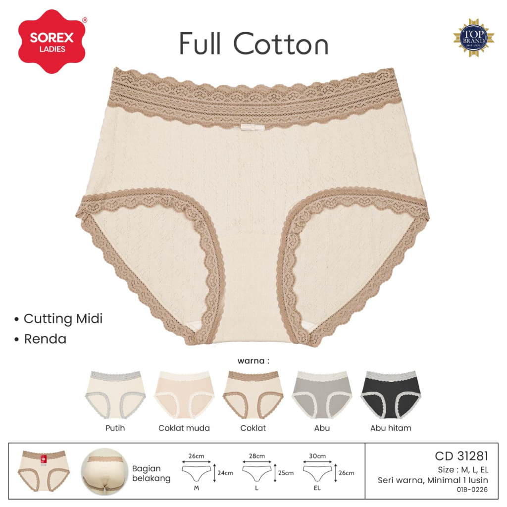 (2 & 3pcs) Cd Wanita Sorex 31281 Cutting Midi Katun Renda | Cd Basic kzfc
