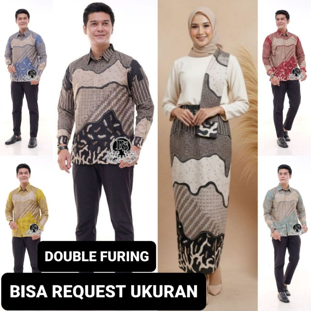 KEMEJA MOTIF INARA & ROK LAPIS FURING / BAJU SERAGAM BATIK COUPLE PASANGAN SARIMBIT KELUARGA CUSTOM 