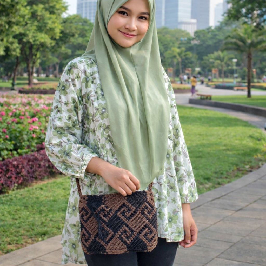 Tas Rajutan Talikur Selempang Motif Kalimantan Tas Tali Kur Murah dan Dompet Wanita Motif Keong Al-K