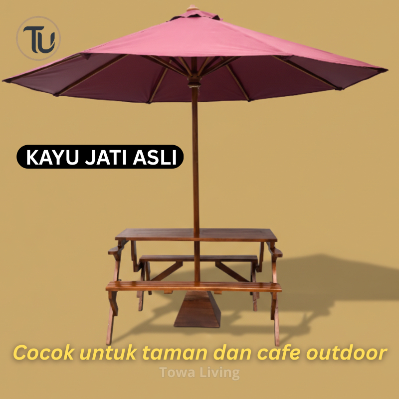 Kursi Cafe Kayu Outdoor Bisa Dilipat Jadi Kursi dan Meja Bahan Kayu Jati Berkualitas